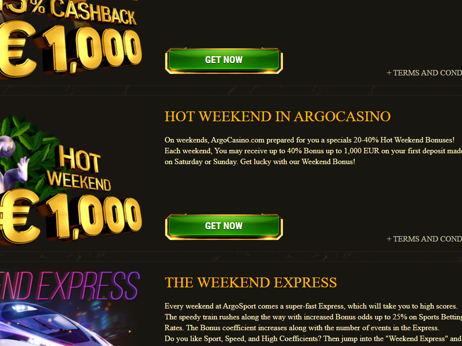 Argo Casino: up to 40% Bonus up to 1,000 EUR