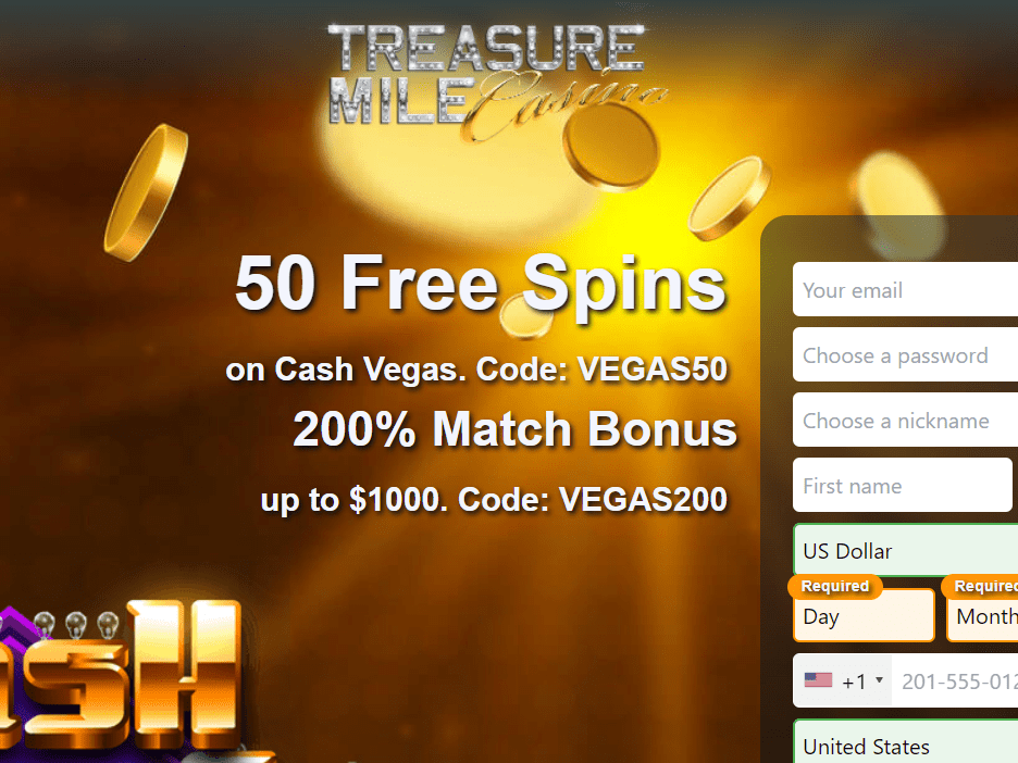 200% Match Bonus up to $1000 in Treasure Mile Casino