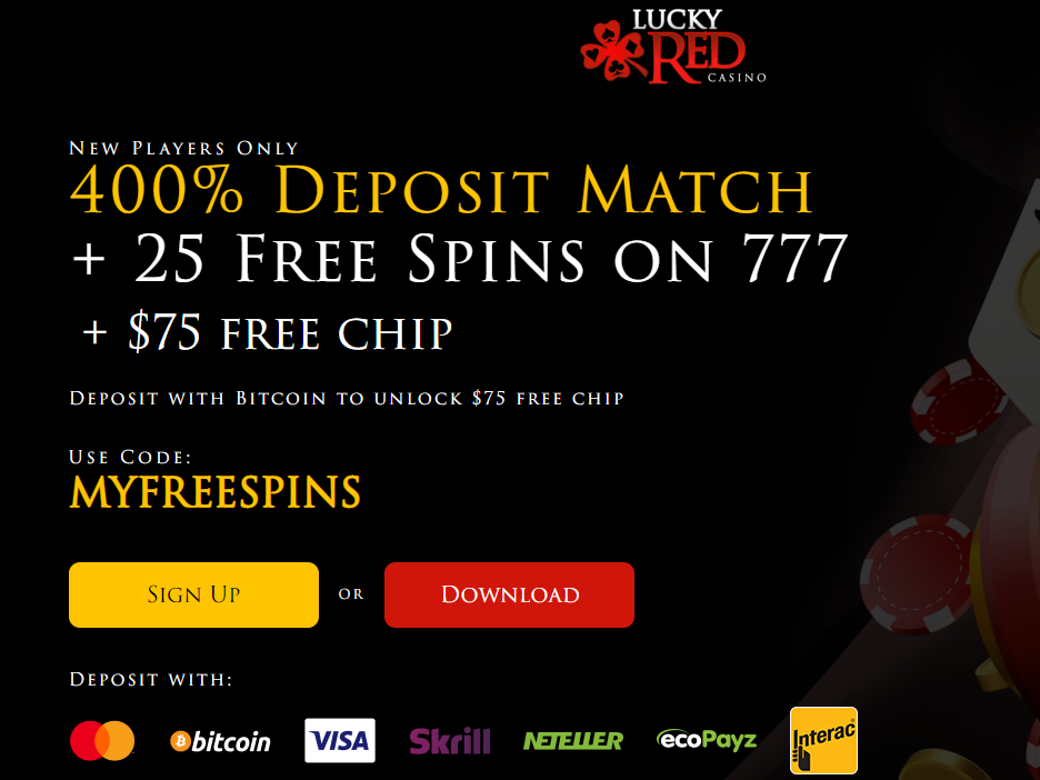 Lucky Red Casino: 400% Deposit Match + 25 FS on 777