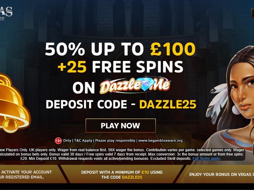 50% up to £100 + 25 FS on Dazzle Me