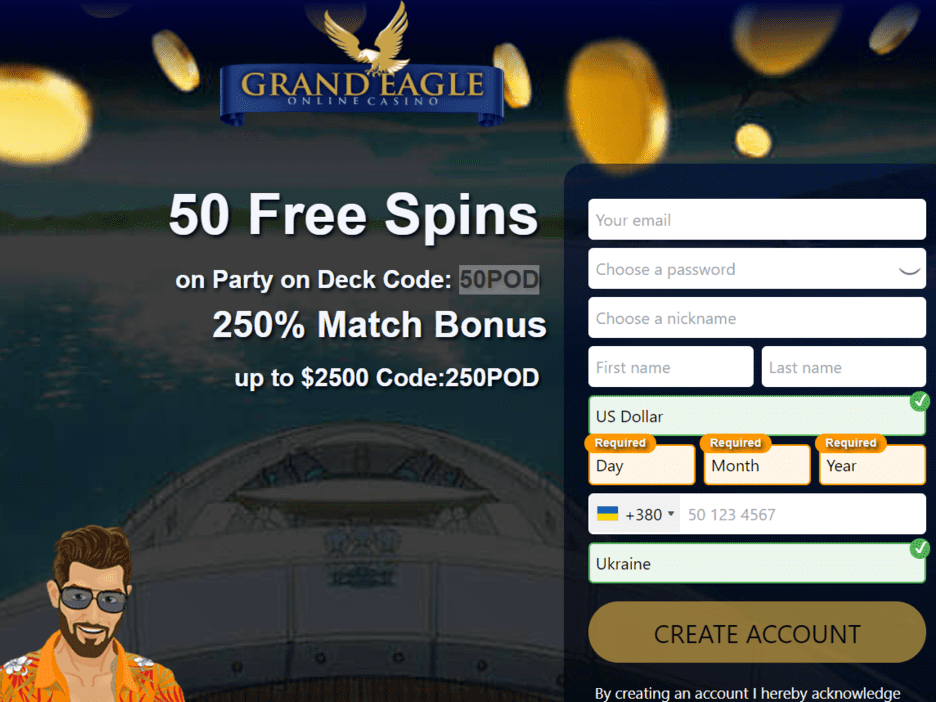 grand eagle no deposit welcome bonus and 250% Match Bonus