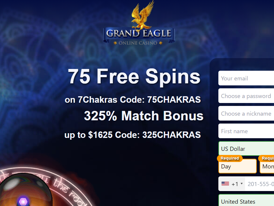 75 Free Spins on 7Chakras Code in Grand Eagle Casino