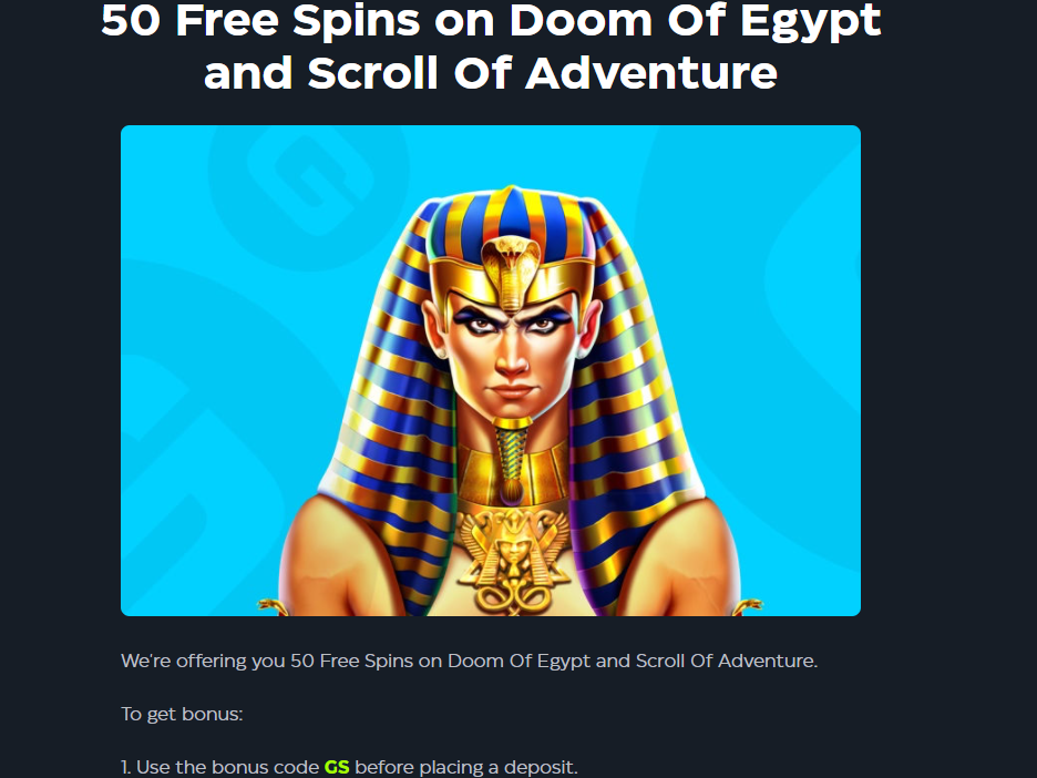 Gslot Casino: 50 FS (25 on Ancient Egypt Slot + 25 on Egyptian Fortunes Slot)