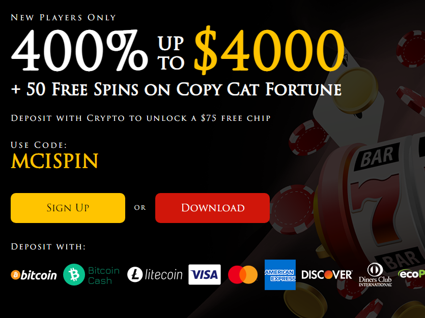 Lucky Red Casino 400% up to $4000 + 50 Free Spins on Copy Cat Fortune
