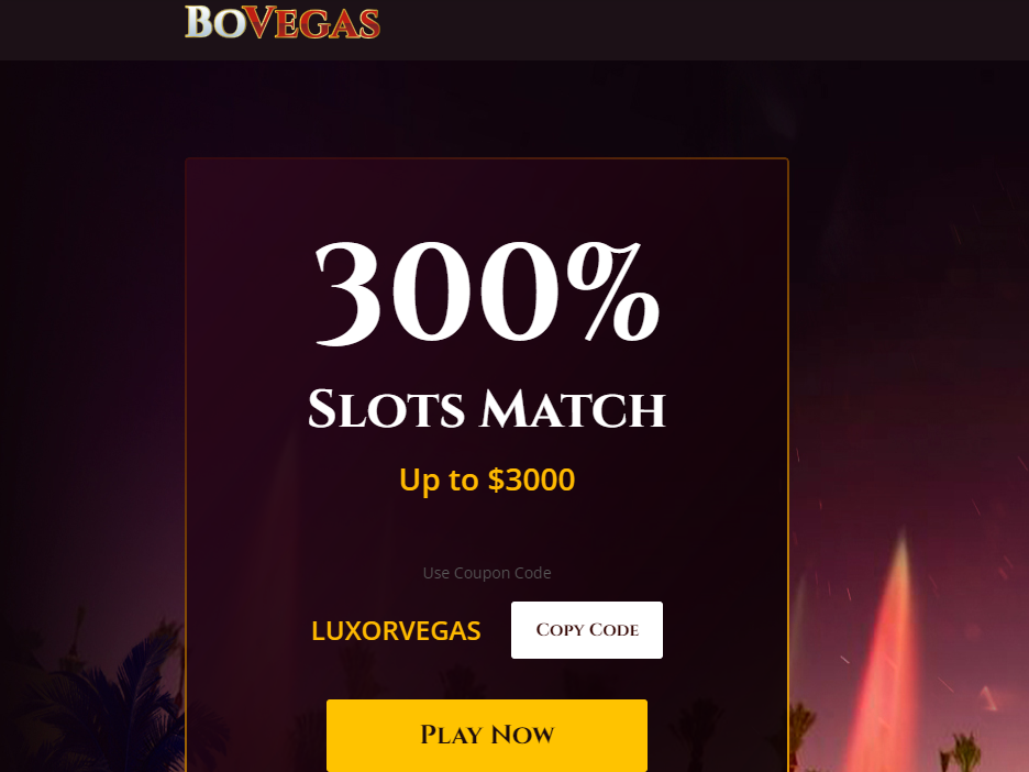 BoVegas Casino 300% Slots Match up to $3000