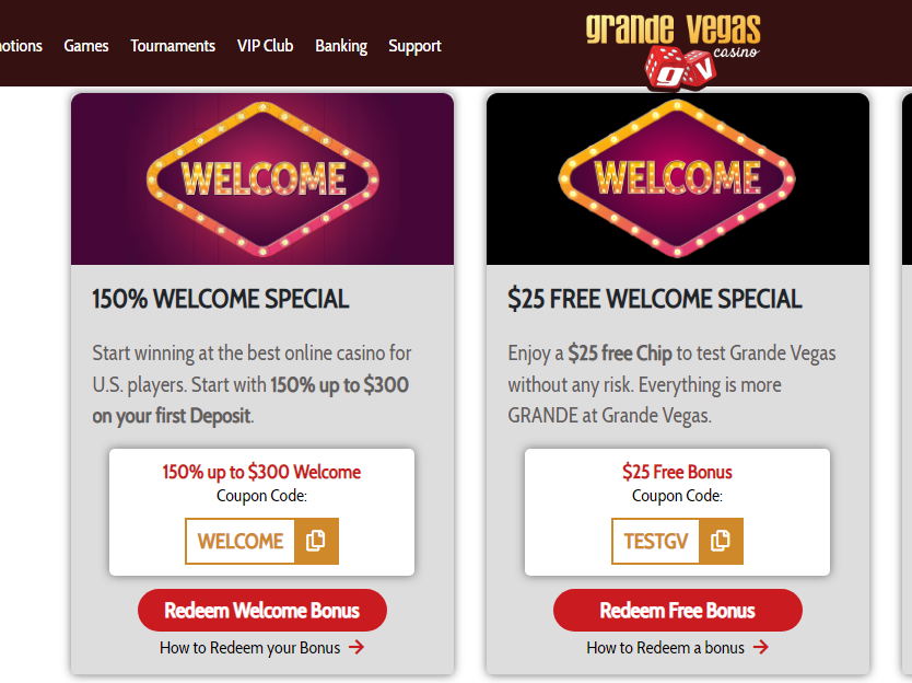 150% up to $300 every Month on Grande Vegas Casino