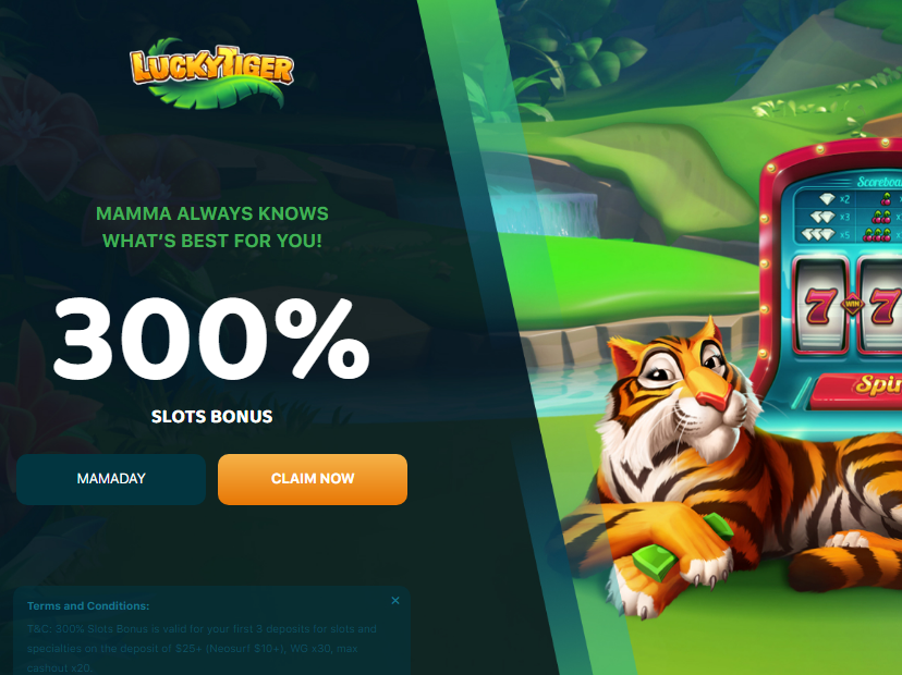 300% Slots Bonus on Lucky Tiger