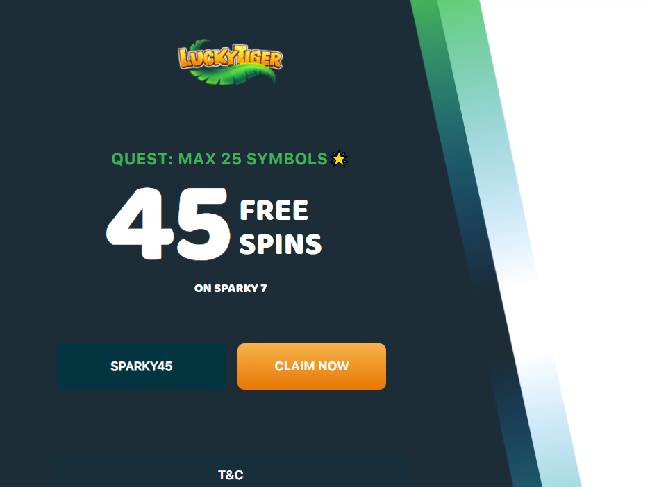 Lucky Tiger Casino: 45 Free Spins on Sparky 7