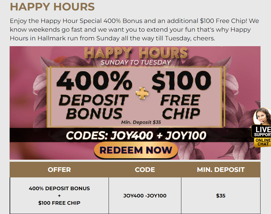 Hallmark casino $100 free chip
